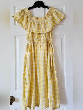 4Our Dreamers Yellow Gingham Off-Shoulder Midi Dress